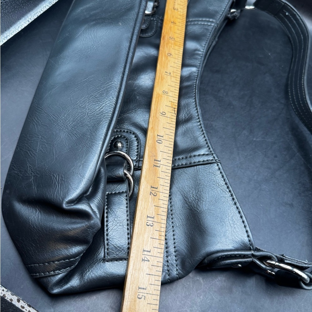 Nine West Gun Metal Shoulder Bag  Y2K  6” H x 15” L Classic Work Professional - Picture 14 of 16